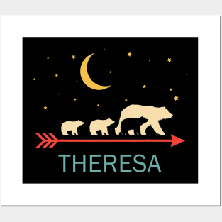 Theresa Name Gift Personalized Mama Bear With 3 Cubs Posters and Art